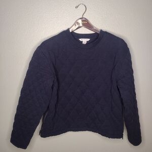 Athleta Retroplush Quilted Crewneck Sweatshirt Top Medium Navy Zip Sides A19